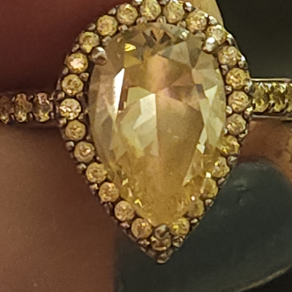 Vintage Jean Dousset Yellow Zirconia Sterling Silver Ring
